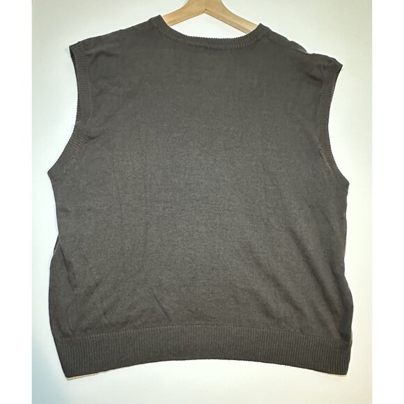 OSCAR DE LA RENTA Chocolate Brown Argyle V-Neck Sleeveless Sweater Vest Mens XXL - Picture 2 of 9